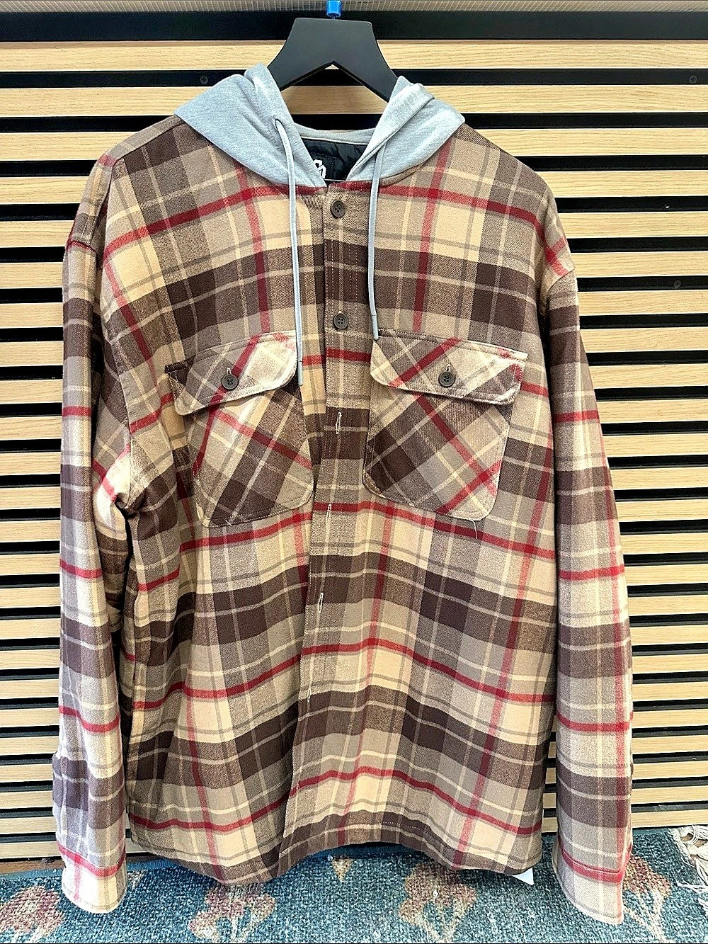 Into The AM Ridgeview Flannel Jacket Plaid Hooded Brown 2XL